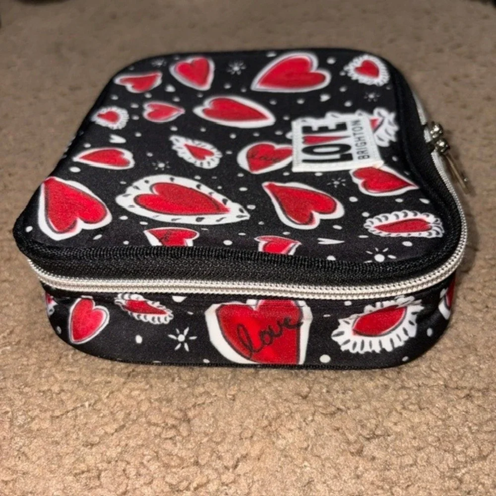 Brighton Love Travel Zip Jewelry Case Hearts Black Red OS
